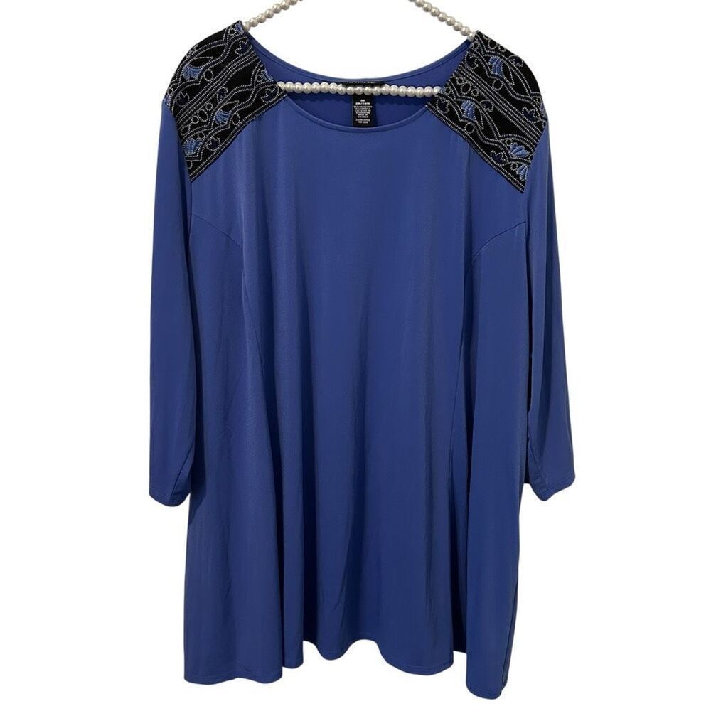 Catherines Any Wear Tunic Top Womens‎ 3X 26/28W Embroidered artsy mature office